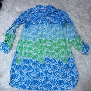 Lilly Pultizer Captiva Tunic Blue Green Size XS Seashell Shirt Dress Coverup